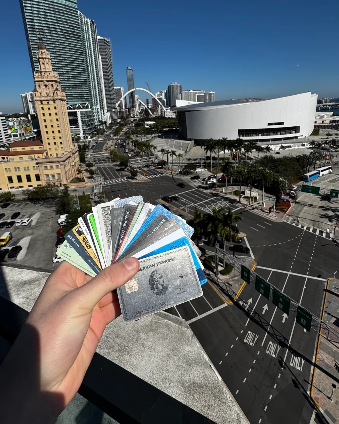 Credit cards fanned over downtown Miami